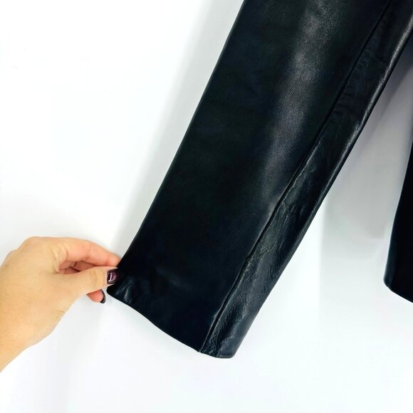 🔥SOLD🔥Ann Taylor Vintage Womens Black Genuine Leather Collared Zip Up Jacket S - Picture 7 of 7